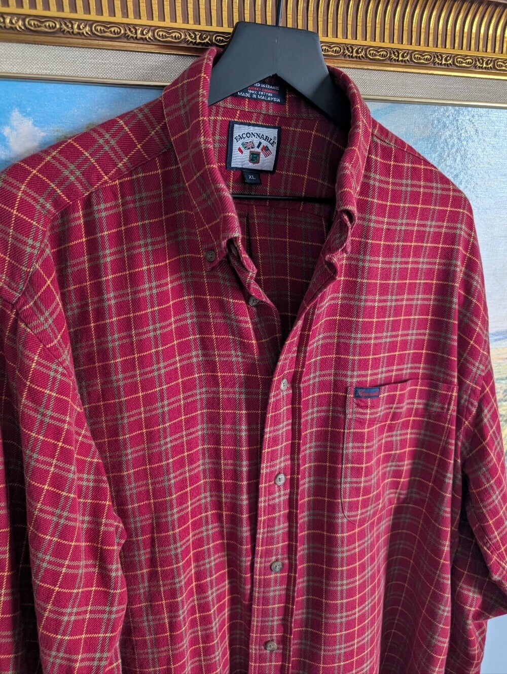Faconnable Red and Yellow Plaid Button-Down Flannel